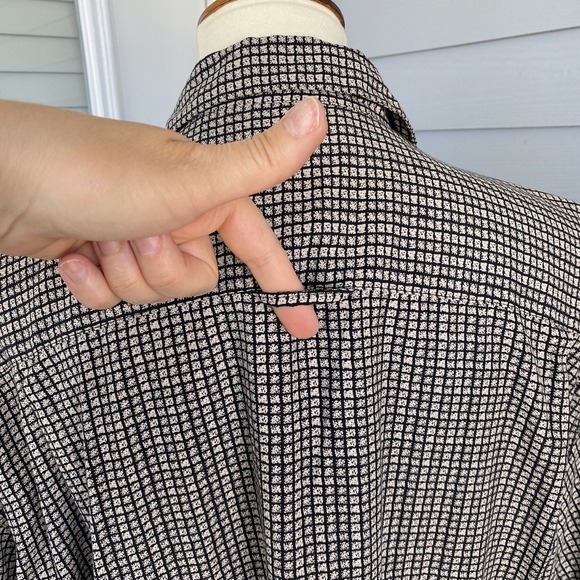 Visitor Men XL Silk Shirt Short Sleeve Button-Down Grey Black Collared Plaid - Picture 9 of 13